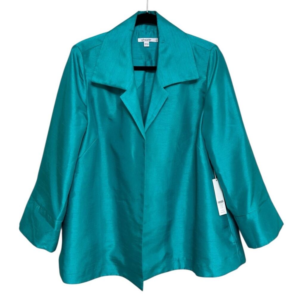 NEW Chico’s Shantung Topper Mid Length Jacket in Aqua Blue  - Size 1 (M)